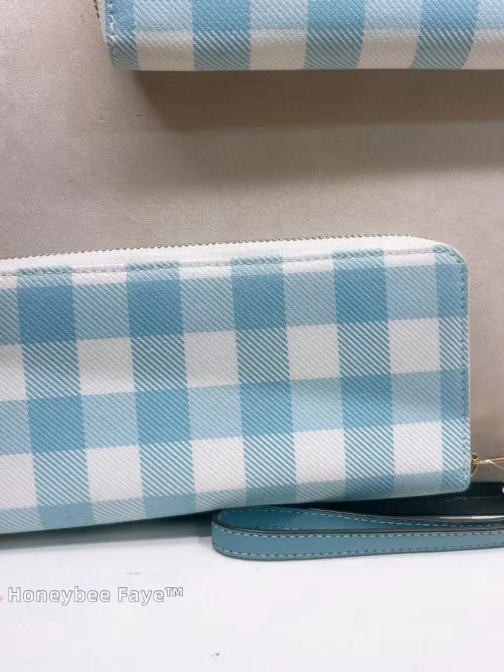 Long Zip Around Wallet With Gingham Print CFA13